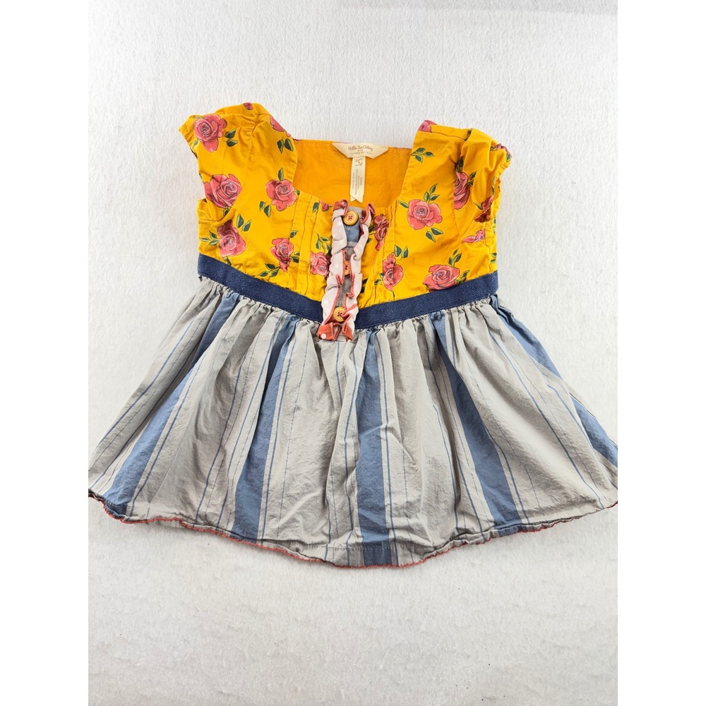 Matilda Jane Joanna Gaines Girls Floral Striped Cotton Top Size 4 Yellow Blue